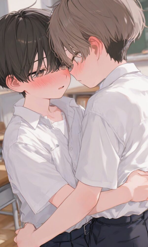 抱き合う中学生男子