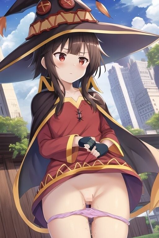 罰ゲームで外でパンツをおろして野外露出しているめぐみん