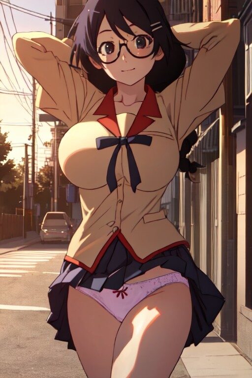 羽川翼の制服パンチラ