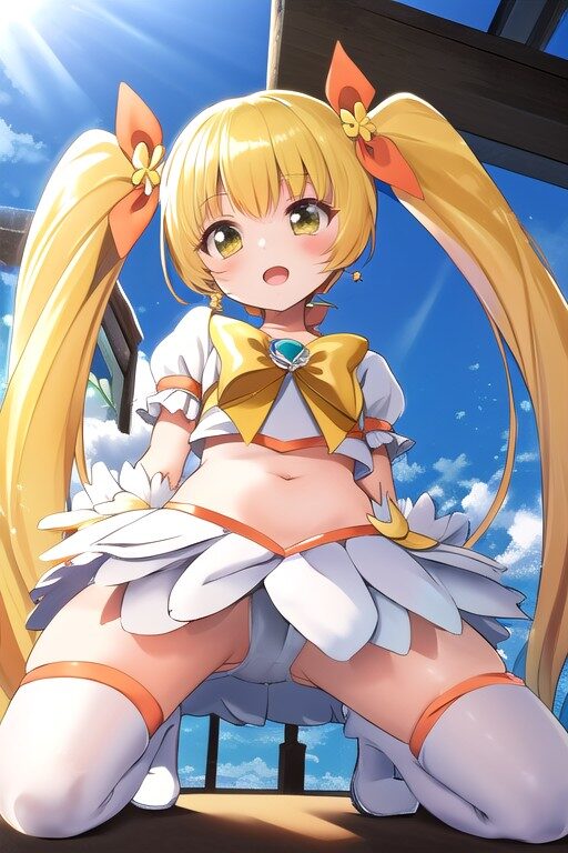 キュアサンシャインのローアングルパンチラ