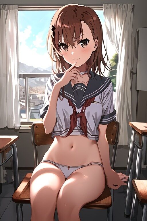 放課後の教室で制服を半脱ぎの御坂美琴