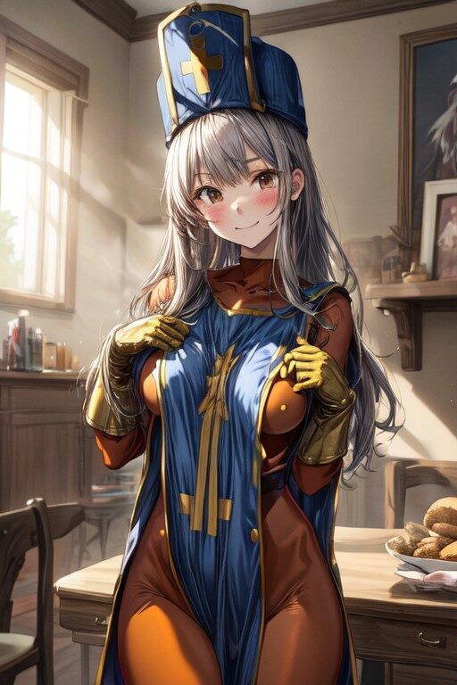 おっぱいをアピールして恥ずかしがる女僧侶