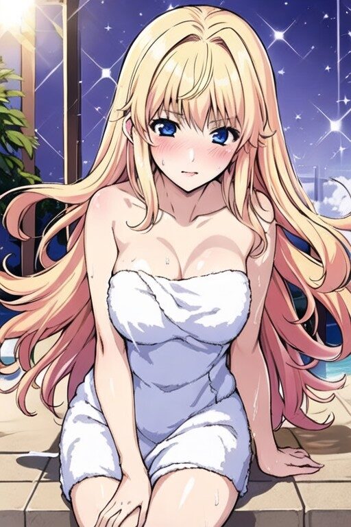 バスタオル一枚を身にまとったシェリル・ノーム