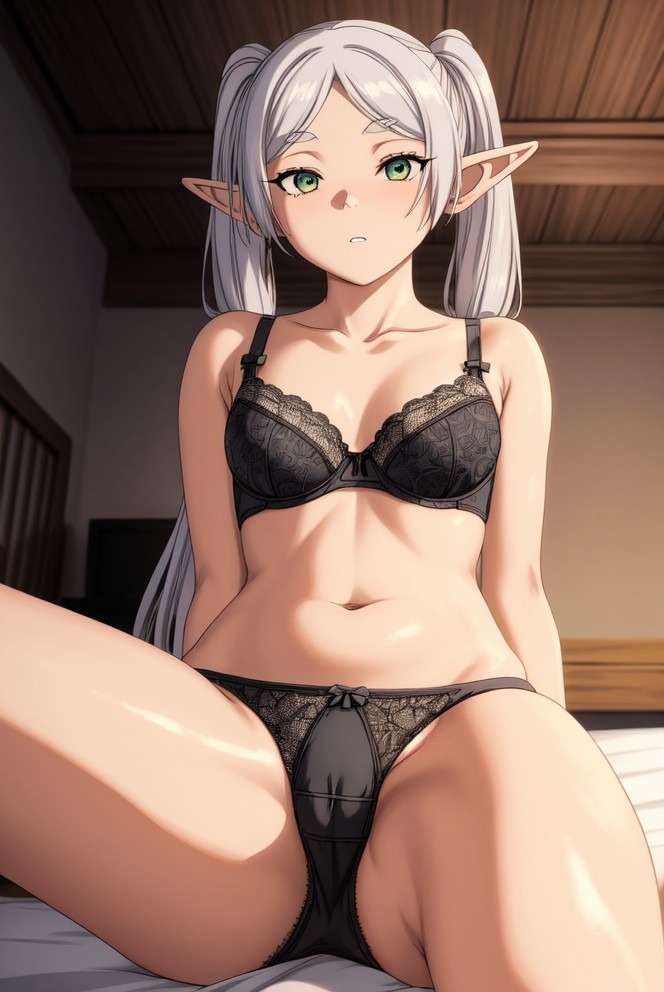 マンスジがうきでてる黒い下着姿のフリーレン