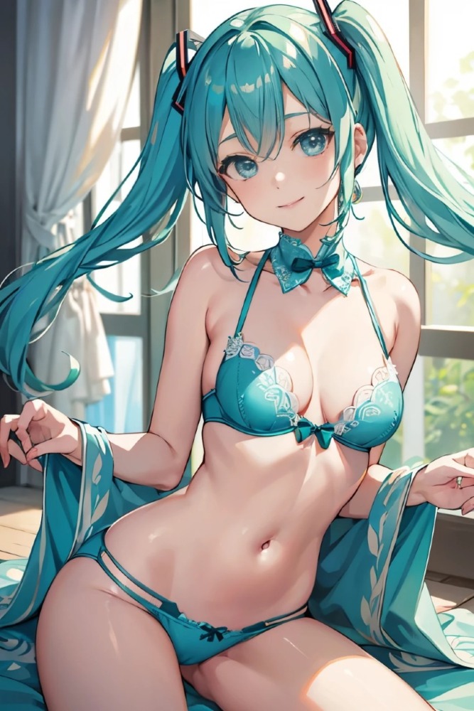 淡い緑の下着姿の初音ミク
