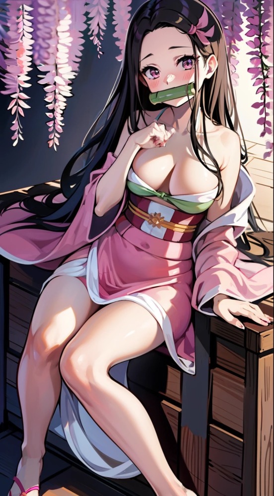 半脱ぎの着物からおっぱいがポロリしそうな竈門禰豆子