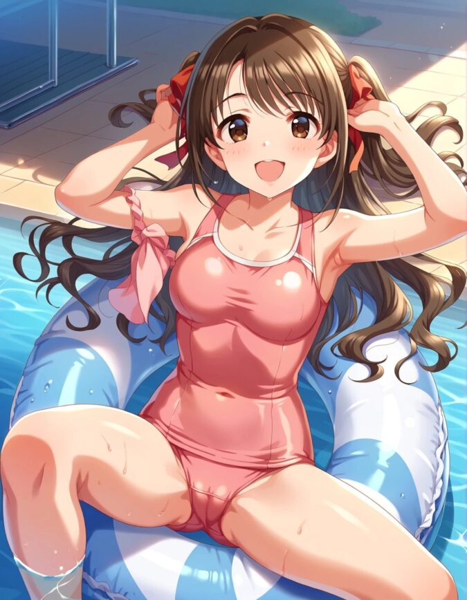 ピンクのスクール水着を来た島村卯月
