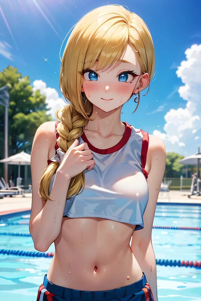 プールで恥ずかしがるビアンカ