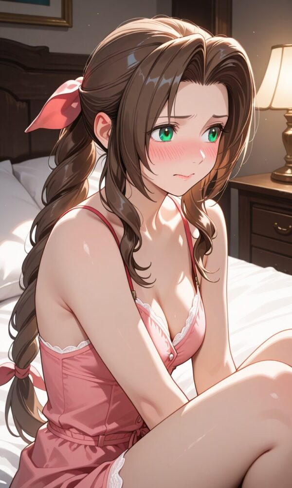 セクシーな下着姿に恥ずかしがるエアリス