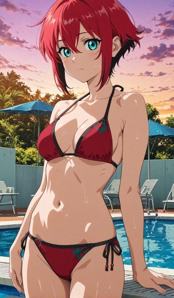 赤いビキニを着たマチュ