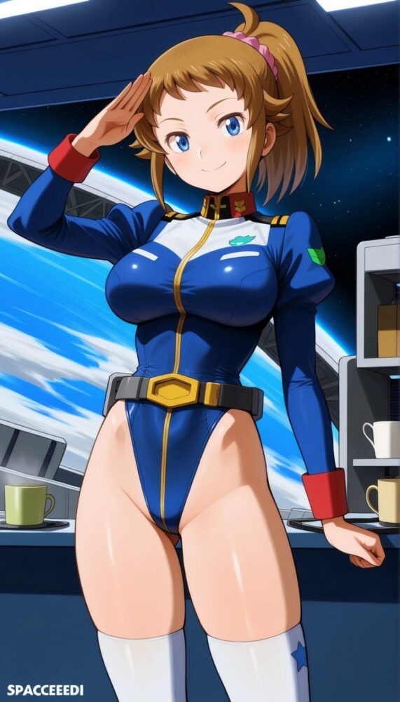 軍服風ハイレグレオタードコスチュームのホシノフミナ(ガンダムビルドファイターズトライ)
