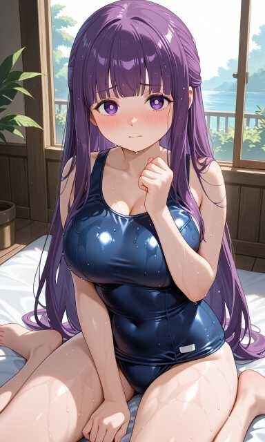 スクール水着を着て恥ずかしがるフェルン（葬送のフリーレン）