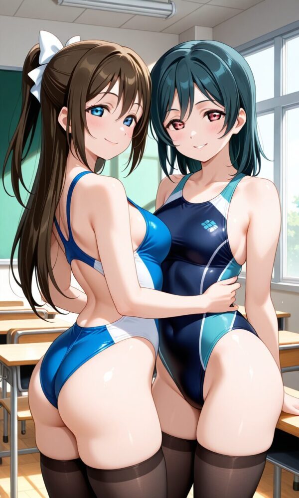 競泳水着の三船栞子と桜坂しずく（ラブライブスクールアイドルフェスティバル）