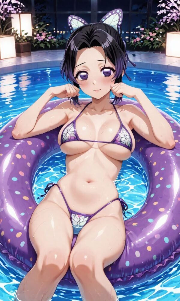 ナイトプールで遊ぶマイクロビキニを着た胡蝶しのぶ（鬼滅の刃）