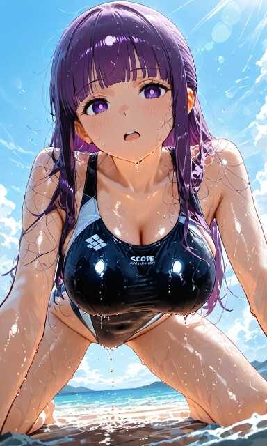 競泳水着を着たフェルンのグラビア風ポーズ（葬送のフリーレン）