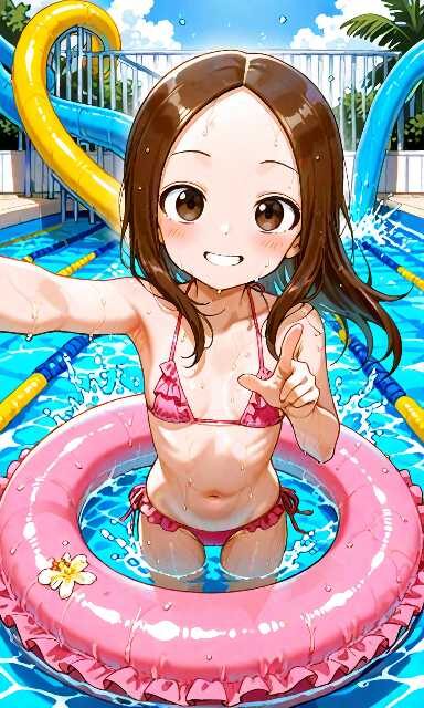 プールで遊ぶマイクロビキニを着た高木さん（からかい上手の高木さん）