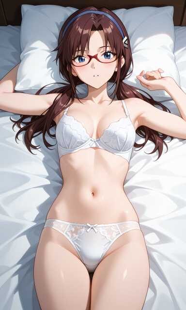 下着姿でベットに横たわる真希波・マリ・イラストリアス(新世紀エヴァンゲリオン)