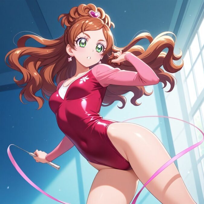 新体操をするレオタード姿の春野はるか（Goプリンセスプリキュア）