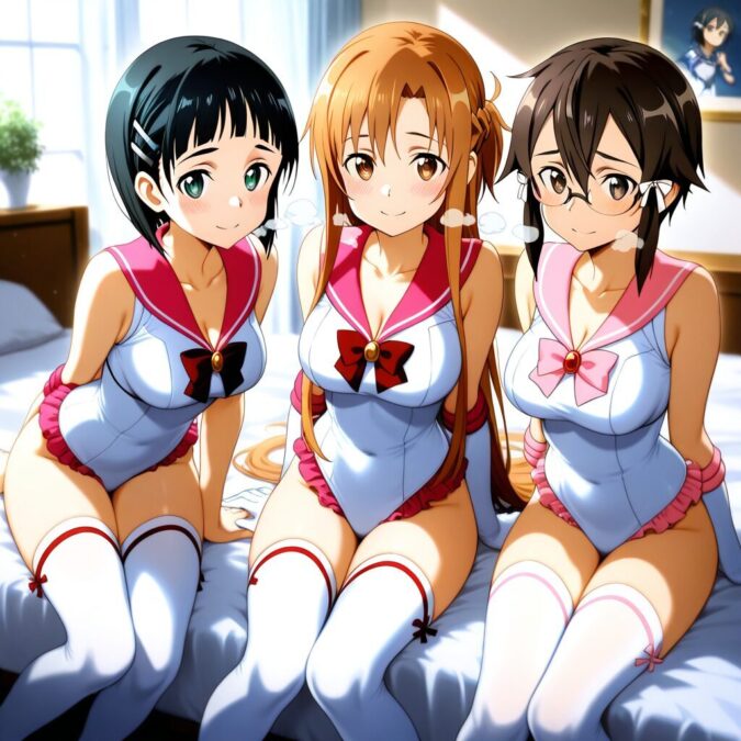 アスナ、シノン、リーファのセーラースクール水着（ソードアート・オンライン）