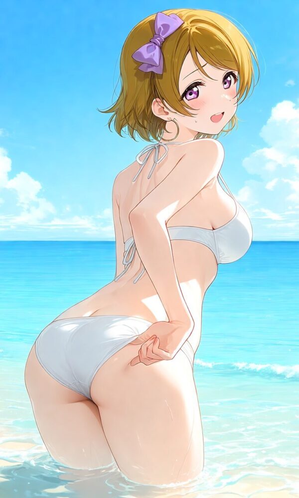 白いビキニの小泉花陽(ラブライブ)