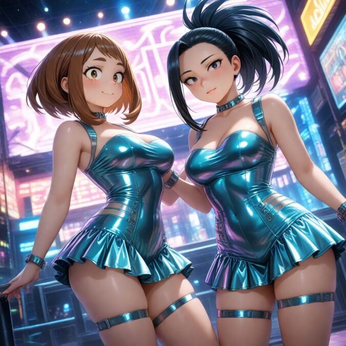 アイドル風コスチュームの麗日お茶子と八百万百（僕のヒーローアカデミア）