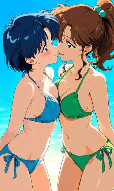 ビキニで密着する水野亜美と木野まこと（セーラームーン）