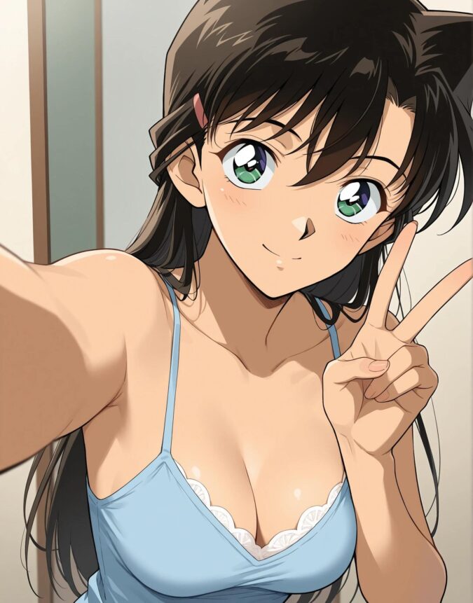 キャミソールを着て自撮りをする毛利蘭（名探偵コナン）