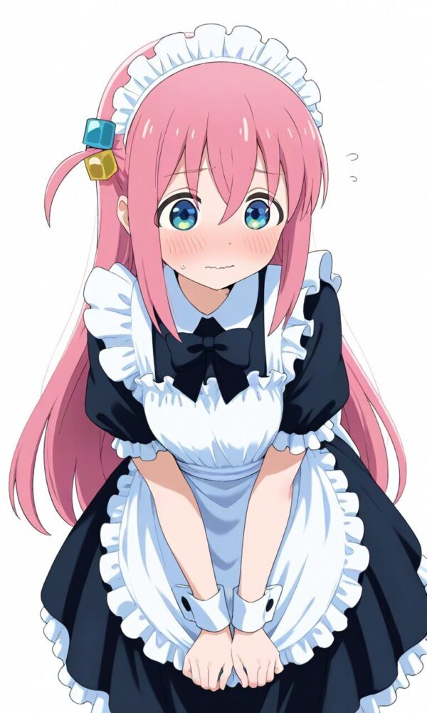 メイド服を着て恥ずかしそうにしている後藤ひとり（ぼっちざろっく）