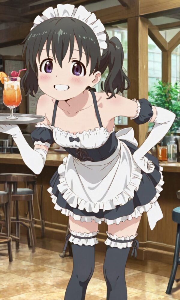 コンセプトカフェでバイトするメイド服を着た倉上ひなた（ヤマノススメ）