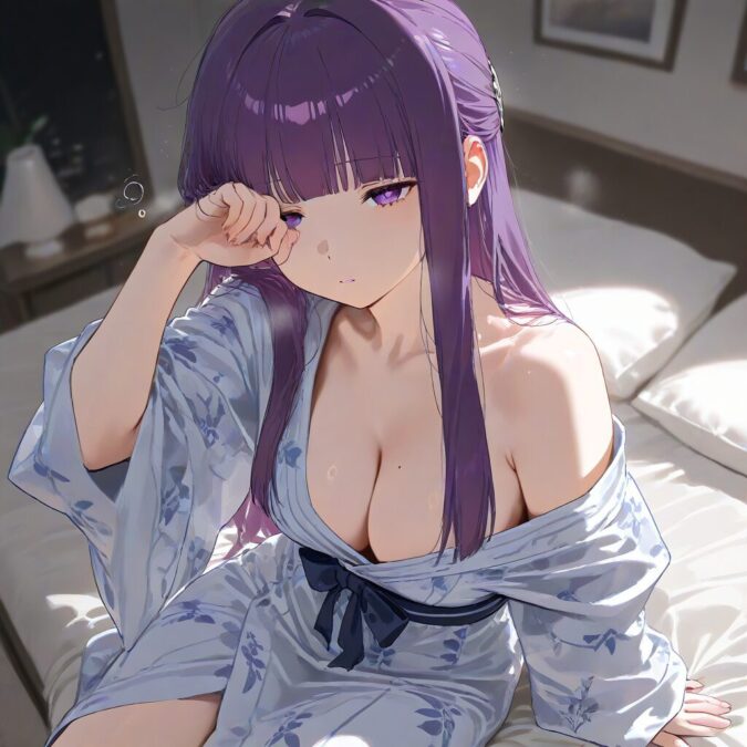 浴衣がはだけておっぱいがポロリしそうなフェルン（葬送のフリーレン）