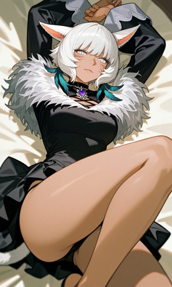 ベッドに寝転ぶセクシーなヤ・シュトラ（ファイナルファンタジー14）