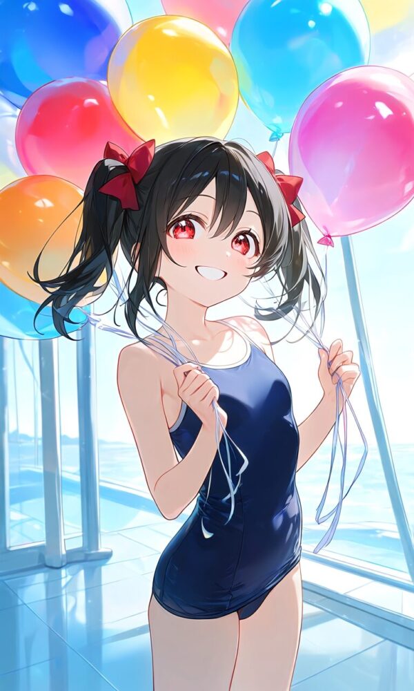 スクール水着で風船を持つ矢澤にこ（ラブライブ）