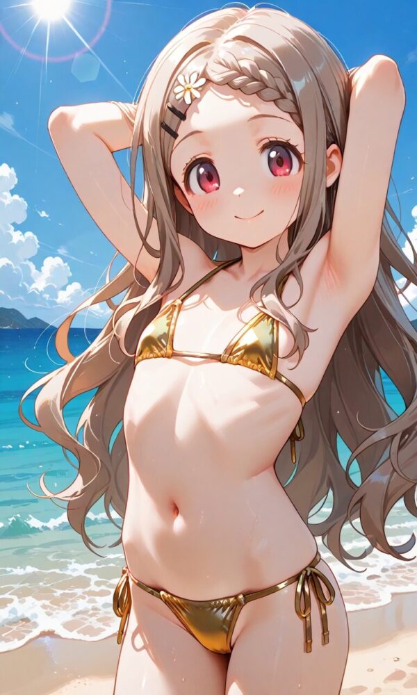 金のマイクロビキニを着た青羽ここな（ヤマノススメ）